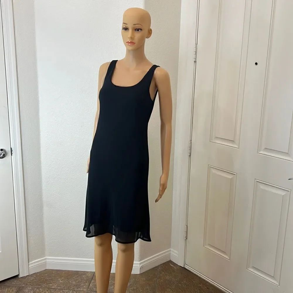 AGB Black Dress Size 6 Petite Byers California Scoop Neck Sleeveless Midi Lined